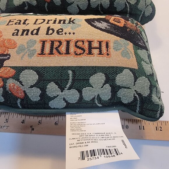 Eat Drink and Be Irish Pair Of Pillows St Patty's Day Shamrock Pot Of Gold Lep - Picture 4 of 5